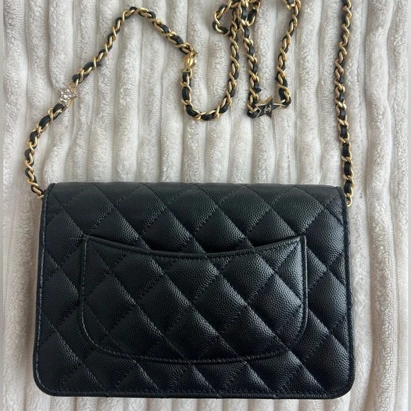 CHANEL Black Caviar Wallet with Gold Chain & Charms - Picture 10 of 12